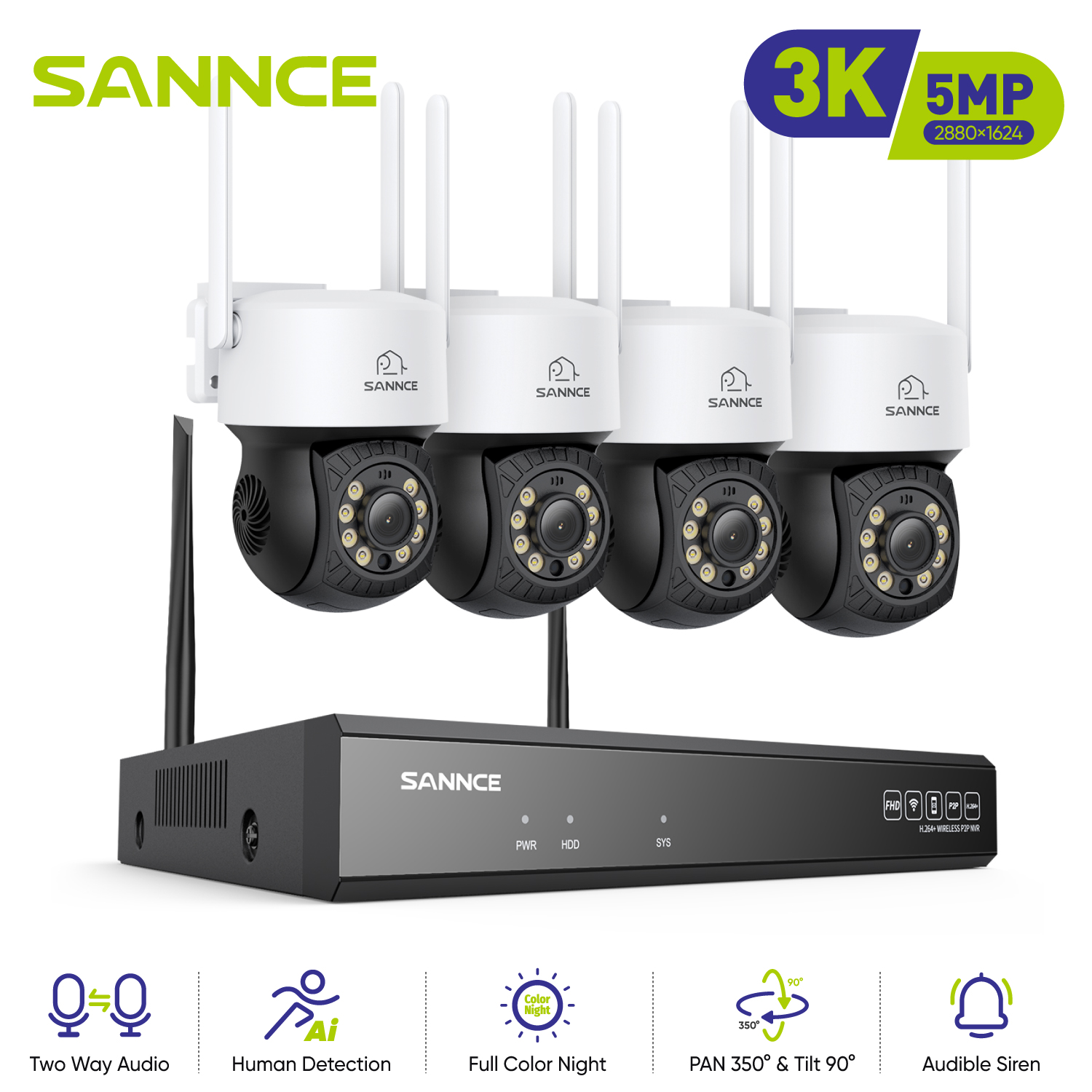 ANNKE 5MP 16CH ワイヤレスセキュリティ PTZ カメラシステム屋内/屋外 IP66 ホーム監視 NVR キット人体検出モーションアラーム