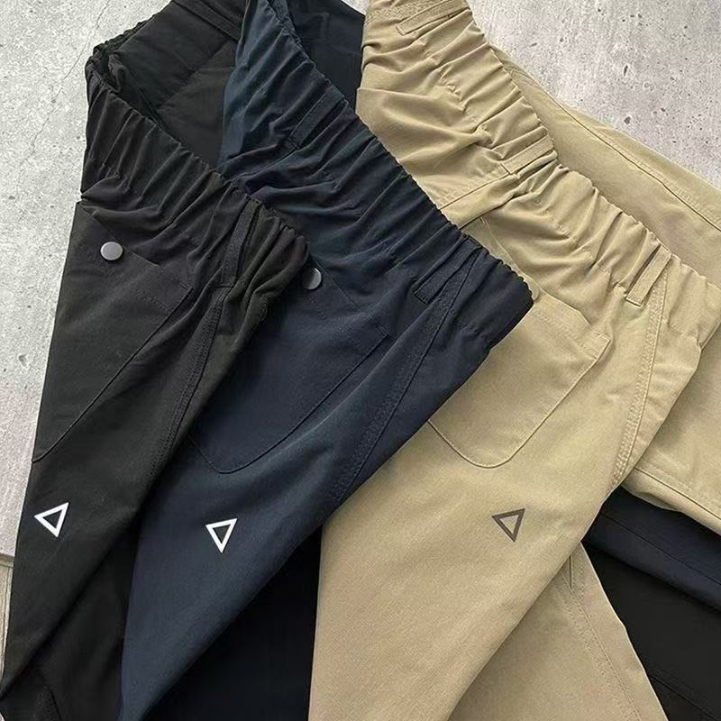 夏薄型カーゴパンツ男性カジュアルテーパードパンツジッパーポケット付き速乾性ストリートパンツ屋外日常着 S-3XL