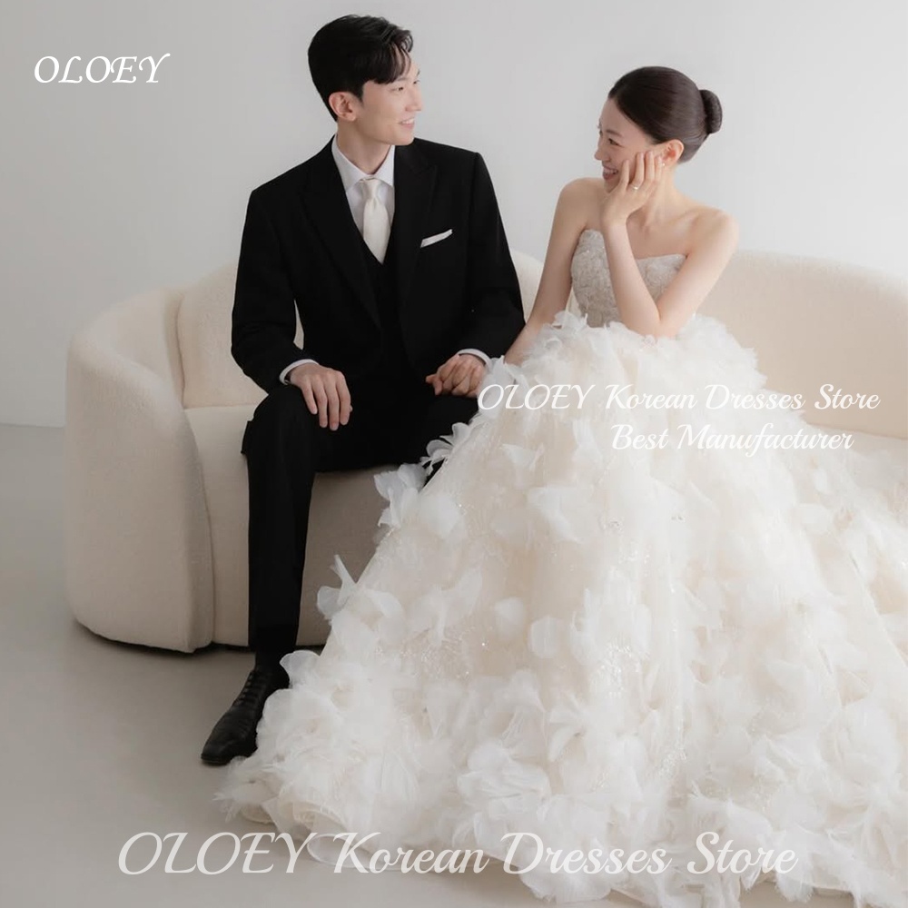 OLOEY 高級恋人ビーズフラワーアップリケ韓国のウェディングドレスブライダルドレス写真撮影用カスタマイズ Vestidos Novias Bod