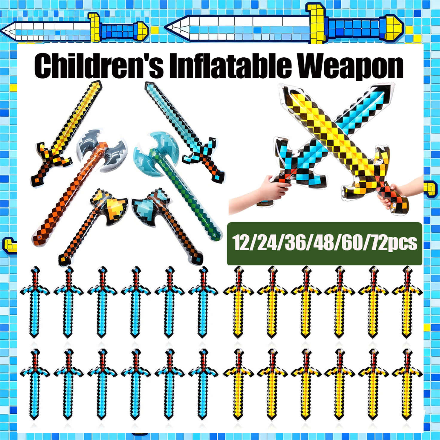 12-72 個インフレータブル武器子供のためのピクセルダイヤモンド剣インフレータブル剣テーマパーティー誕生日ハロウィンパーティーコスプレ
