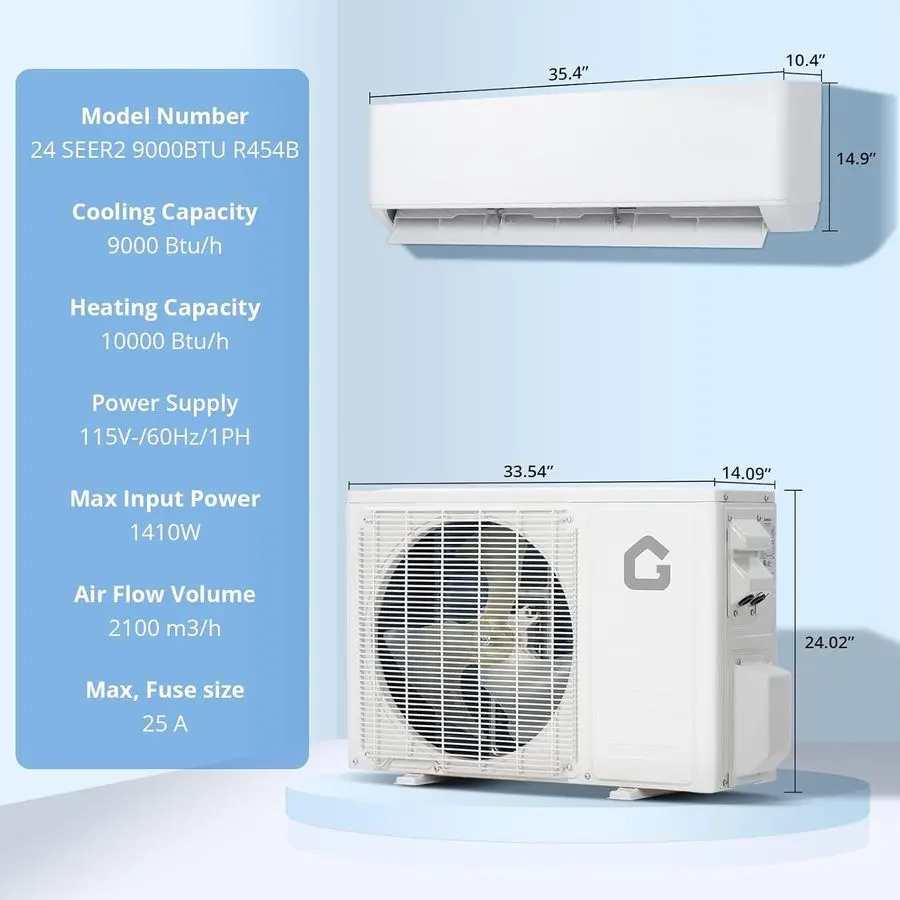 BTU ミニスプリットエアコンヒートポンプシステム、24 SEER2 高効率ダクトレス AC、WiFi アンプ Alexa 付き、冷却アンプ、部屋の暖房