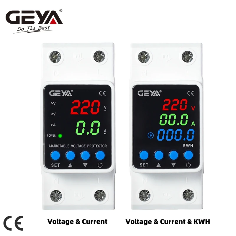 GEYA 調整可能な過電圧不足電圧保護装置 63A 220VAC 110VAC デジタル表示電圧プロテクター KWH