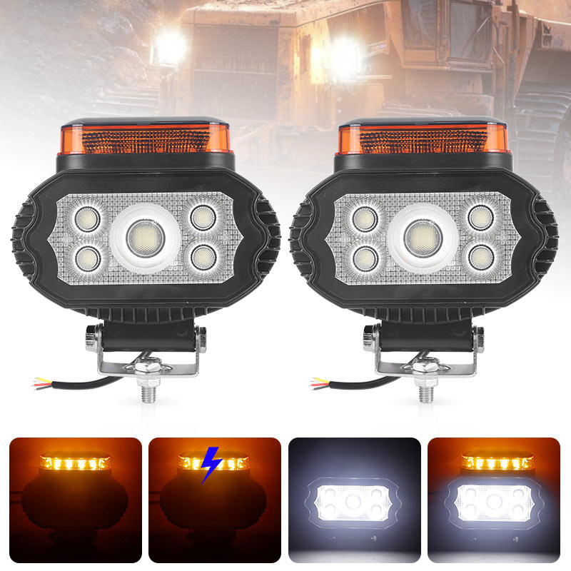 5 インチオフロード LED ワークライトストロボ黄色信号ランプトラックトレーラーブルドーザーショベルフォークリフト警告灯 12V 24V