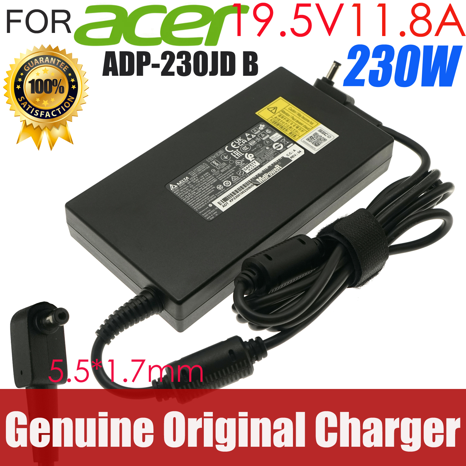 デルタ ADP-230JB D AC アダプター充電器 ACER プレデター トリトン 500 PT515-52-762E 電源 A17-230P1A A230A033P 19.5V 11.8A