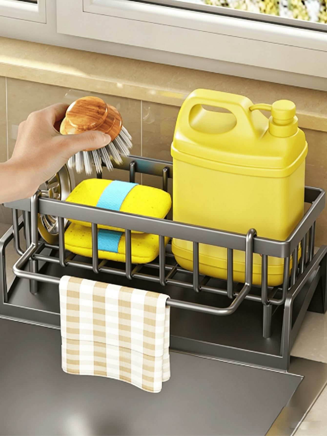 多機能シンク排水ラック、スポンジホルダー、キッチン用品水切り、球状金属シンクディッシュラック、アップグレードされた炭素鋼素材。キッチン収納ラック、シンクタオル、マットはすべてカーボンステ製