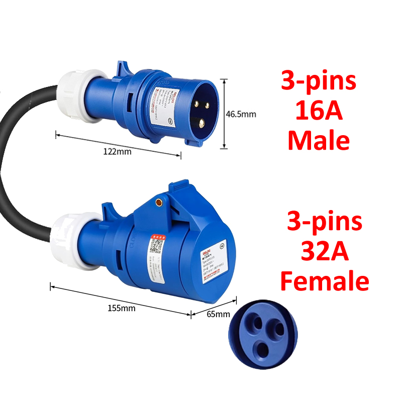 JIGU 工業用プラグアダプタコネクタ単相ブルー 32A 3 ピンメス 16A 3 ピンオス 7kw 3.5kw EV 充電アダプタ用