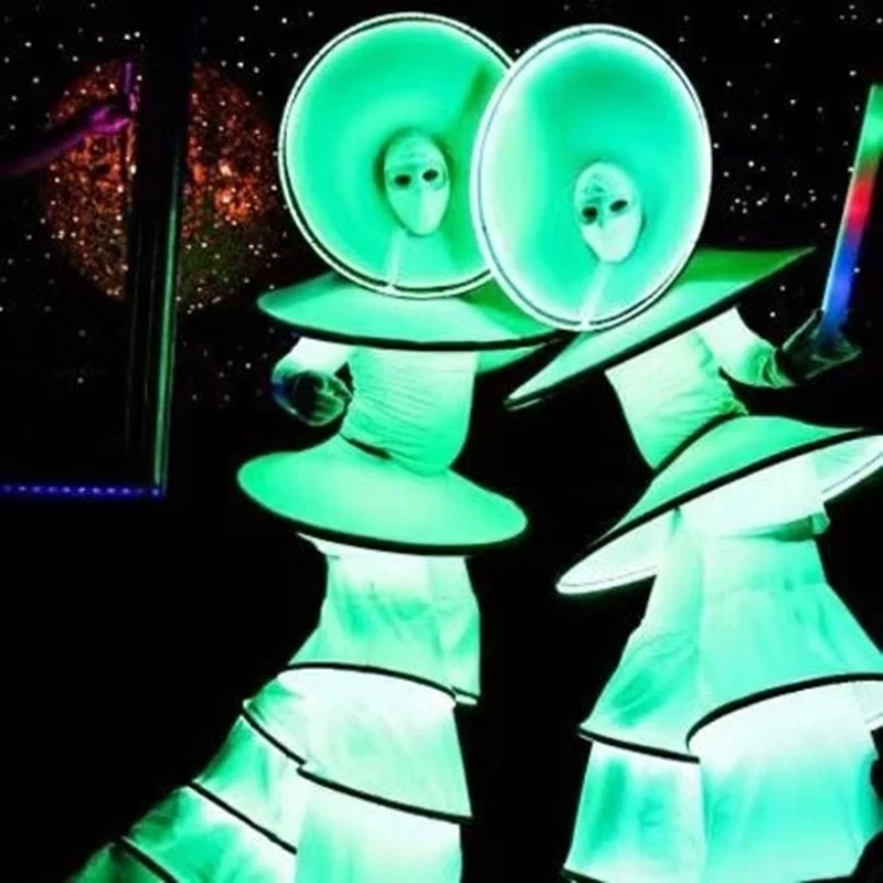 LED ロボットスーツ白竹馬ウォーカー大人ハロウィンコスチューム光るドレスパーティーショーステージパフォーマンス衣装