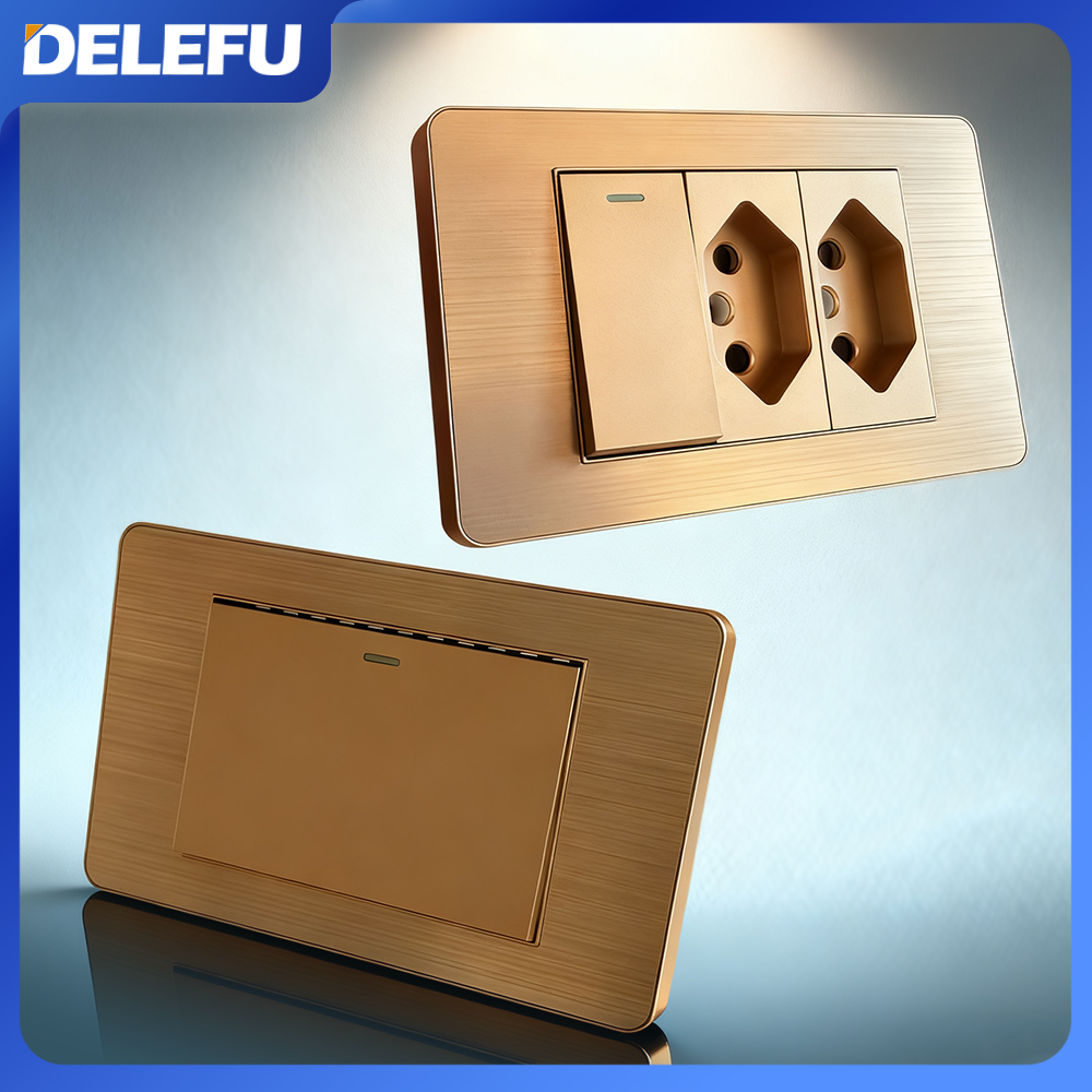 DELEFU- ステンレススチール ゴールド パネル シリーズ ブラジル標準スイッチ ソケット コンピューター USB タイプ C 壁電源ソケット