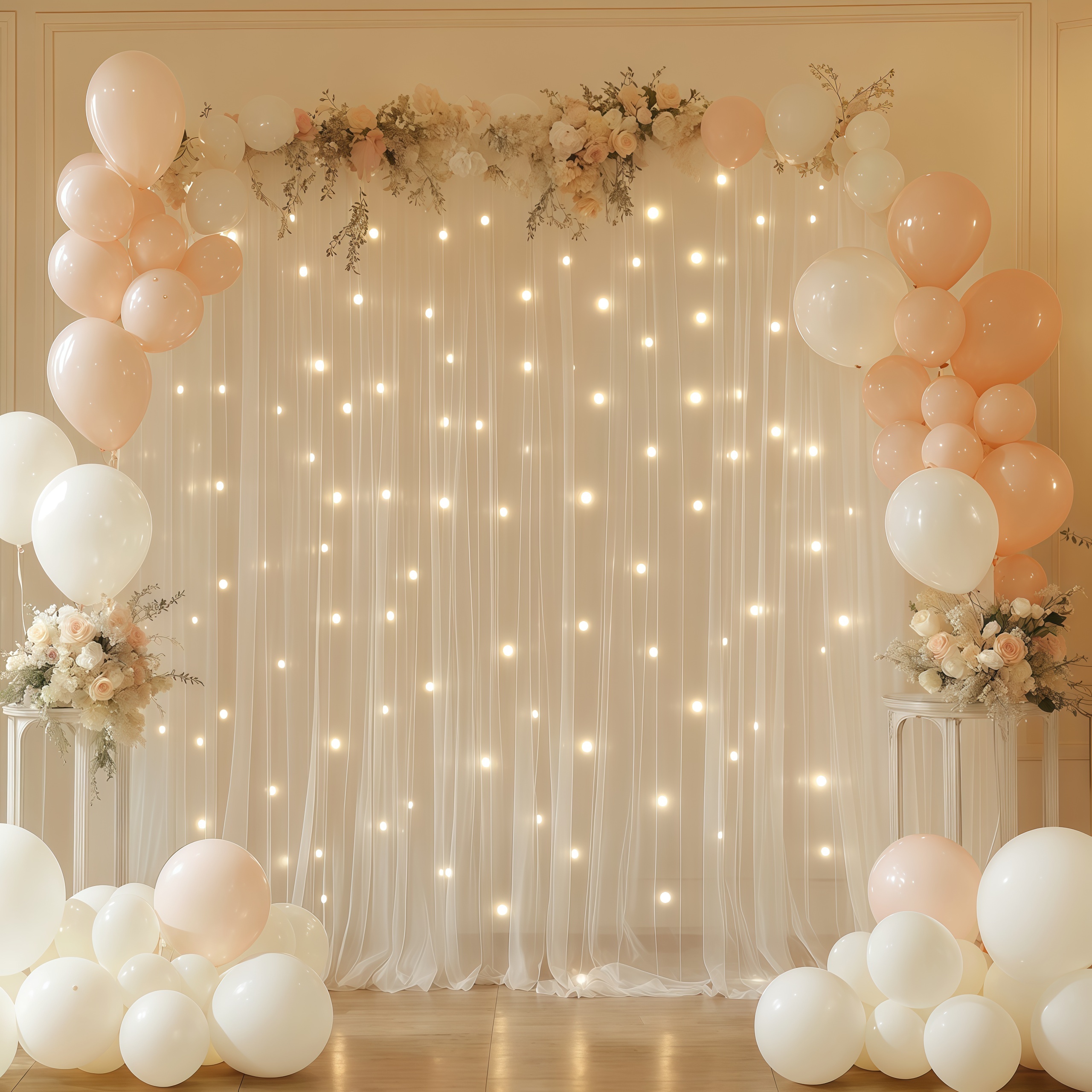 3 ピース/セットチュール背景カーテン、オプションのカーテンライト、誕生日パーティー、結婚式、卒業式、婚約写真撮影の背景用