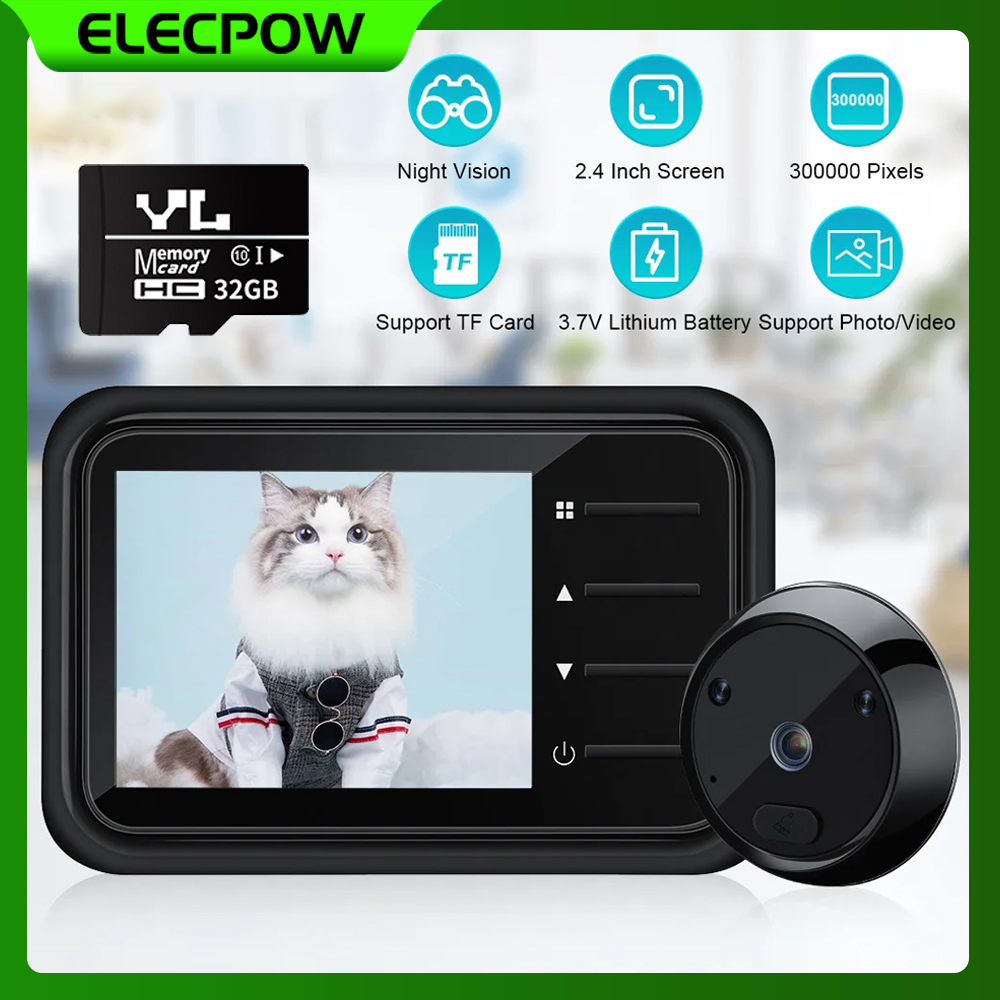 Elecpow 2.4 インチのぞき穴ドアベルカメラ 120 ° LCD HD 赤外線ナイトビジョンドアベルドアビューアサポート写真ビデオストレージ