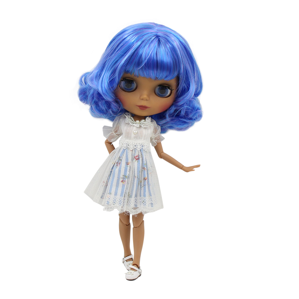 ICY DBS ブライス人形 1/6 bjd 黒い肌ヌードジョイントボディとマットフェイスブルーミックスヘア BL7216/6208