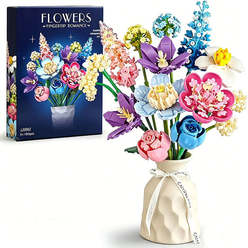 クリエイティブ 865 個ロマンチックなバラの花の花束ビルディングブロック DIY 牡丹永遠の花 MOC レンガのおもちゃ女の子バレンタインギフト