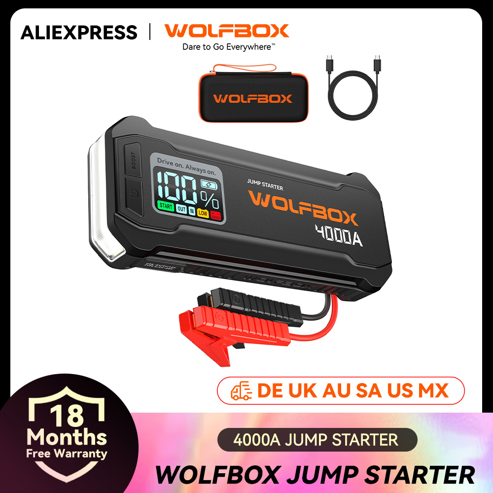 WOLFBOX JS24 4000A ポータブルジャンプスターターバッテリーパックパワーバンク 24000mAh 10L ガス 10L ディーゼルエンジン用ブースター付き