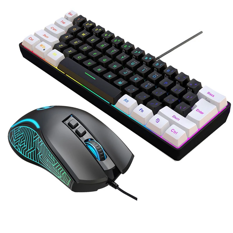 キーボードとマウス 60% コンピュータ ゲーム コンボ キット PC バックライト付き有線キーボード マウス キット オフィス コンボ デ プロモカオ 人間工学 Teclado