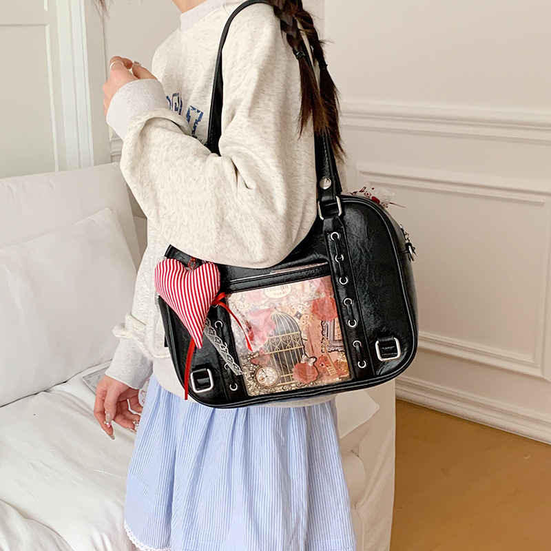 日本スタイル Itabag メッセンジャーバッグ女子学生大容量デュアルユースバックパック透明バッジディスプレイ女性ショルダーバッグ