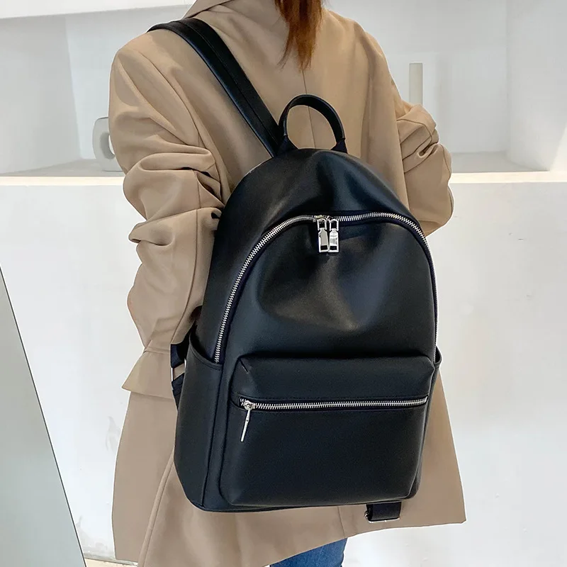 Pu レザー女性のバックパック大容量カレッジバッグ女性旅行バックパック女の子リュックサックビッグバッグパック黒 bolsas