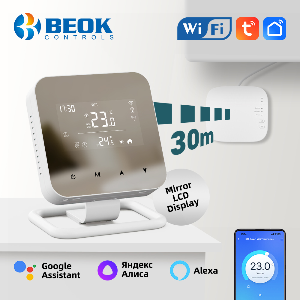 Beok ガスボイラー用ワイヤレスサーモスタット Wifi スマート Tuya 温度コントローラー加熱/冷却ヒートポンプ、Alexa Google Home