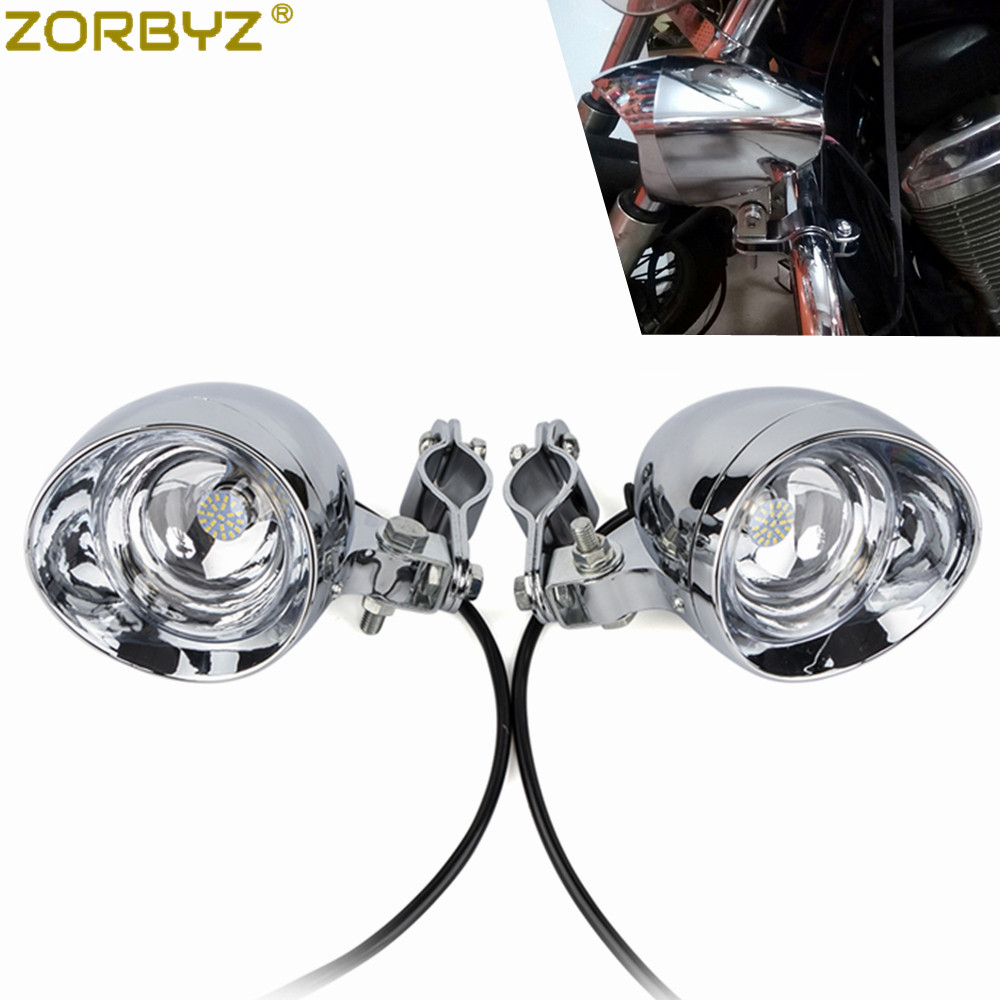 ZORBYZ 新しいクロームオートバイ LED 弾丸通過スポットフォグライトロールケージガードバーチューブマウントブラケットクランプ