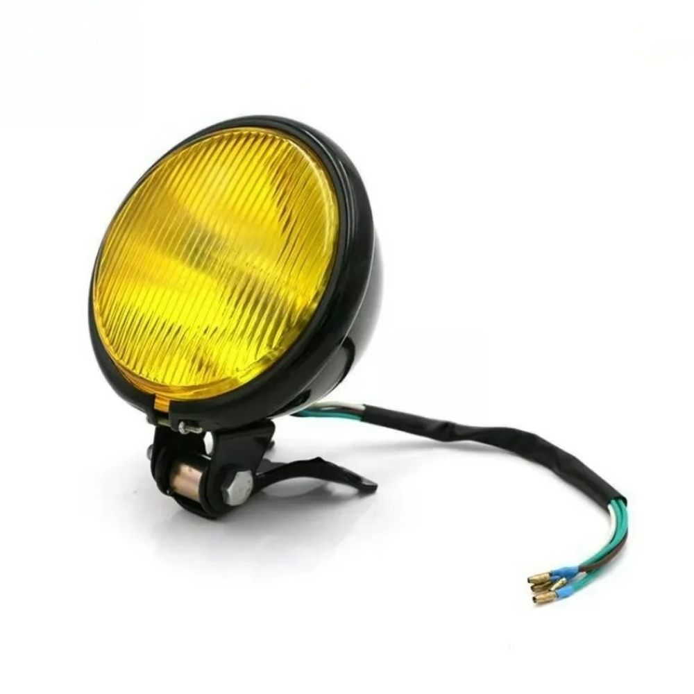 ファイン 1 個ツーリングチョッパーカスタムオートバイヘッドライトレトロオートバイヘッドライトアンバーフロントランプ Phare Moto Rond Noir