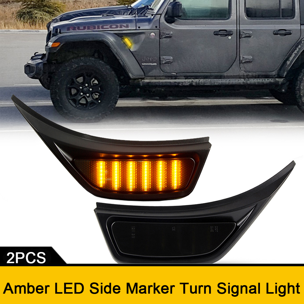 2x スモークフロントフェンダー LED リピートサイドマーカーライト DRL デイタイムランニングランプジープグラディエーター JT ラングラー JL ルビコンサハラ