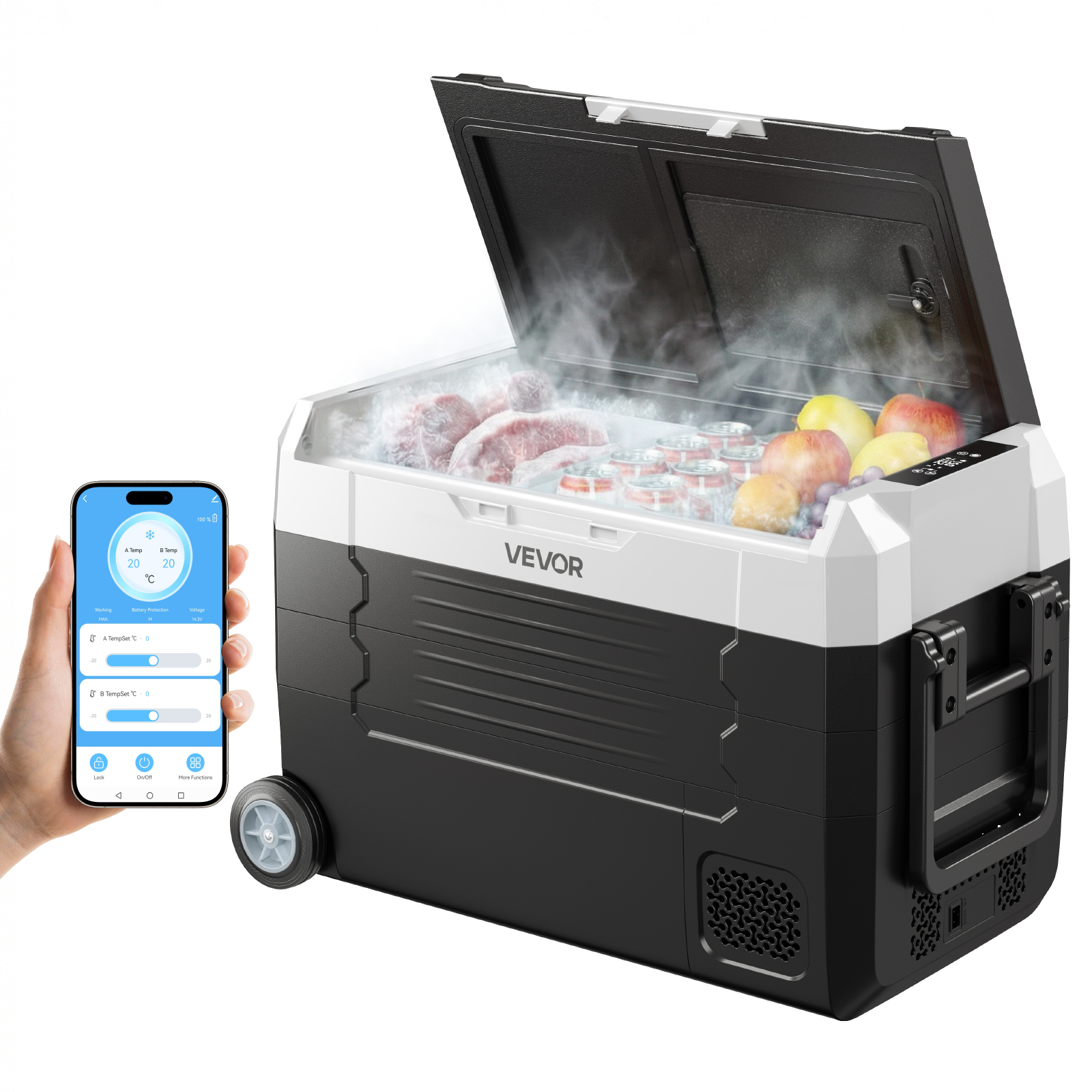 SucceBuy 35L 45L 55L 車用冷蔵庫コンプレッサー電気クーラー、-4°F ～ 68°F トラック冷蔵庫 APP コントロールホイール付き