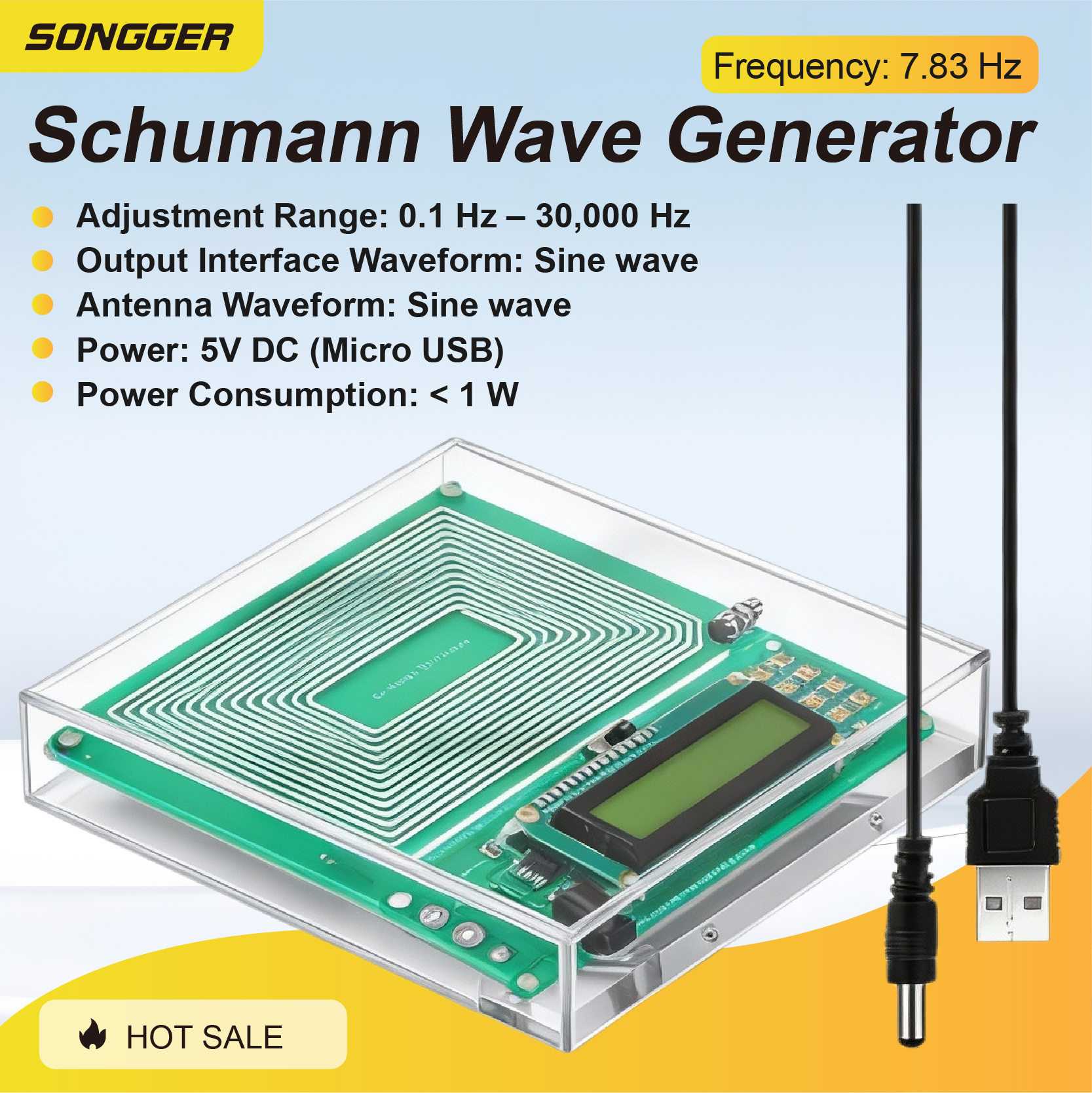 シューマン波発生器 低周波正弦波信号発生器 USB 電源 0.1Hz ～ 30kHz 調整可能な出力