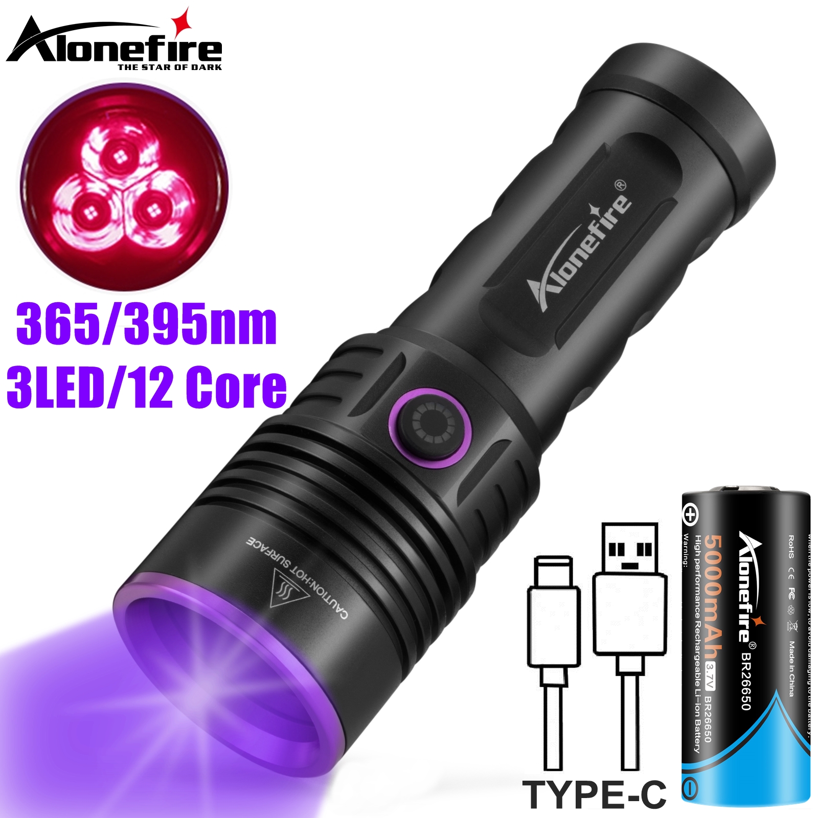 60 ワットハイパワー 365nm UV 懐中電灯ブラックライト充電式硬化猫犬汚れマーカー鉱石マネーサソリ蛍光チェックランプ