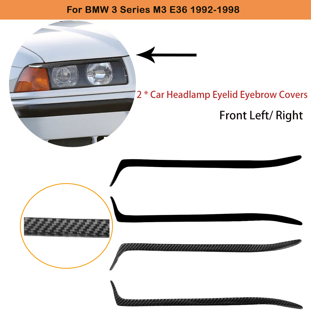 2 個の車のフロントヘッドライトランプまぶた眉毛カバートリム炭素繊維 3 シリーズ M3 E36 1992 1993 1994 1995 1996 1997 1998