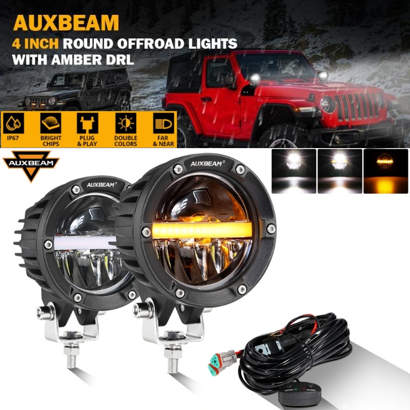 1 ペア 4 インチ LED ワークライト DT プラグ付き 110 ワット 11000LM ドライビングランプポッドライトアンバー DRL ホワイトスポットライトオフロードトラック SUV