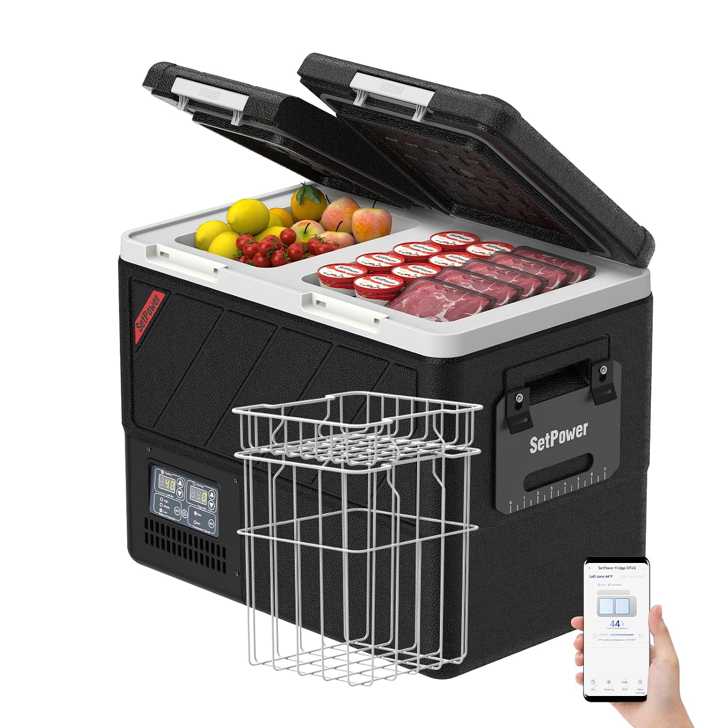 APP 制御付き 12V 冷蔵庫、48QT デュアルゾーン 12V 冷蔵庫冷凍庫、車両用電気クーラー AC/DC、車、カスタマイズ