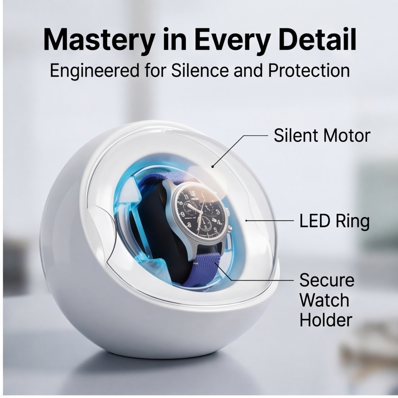 Lorvo 未来的なウォッチワインダー 自動機械式時計用 サイレントブラシレスモーター 耐磁性 LED ライト アクリルドーム