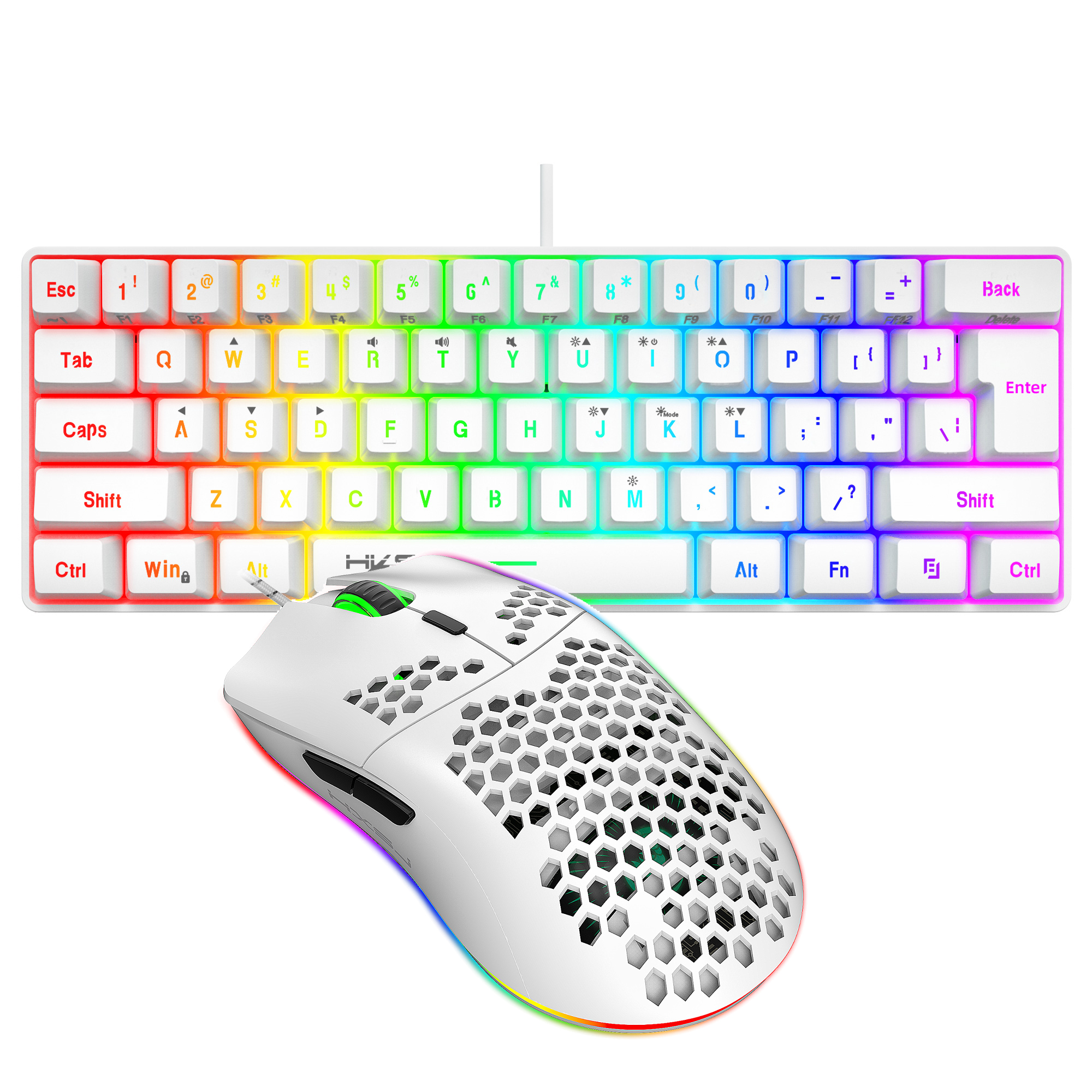 ホット販売 HXSJ 61 キー V700 RGB 発光メカニカルフィールキーボードとマウスコンボゲームセットコンピュータゲーム用
