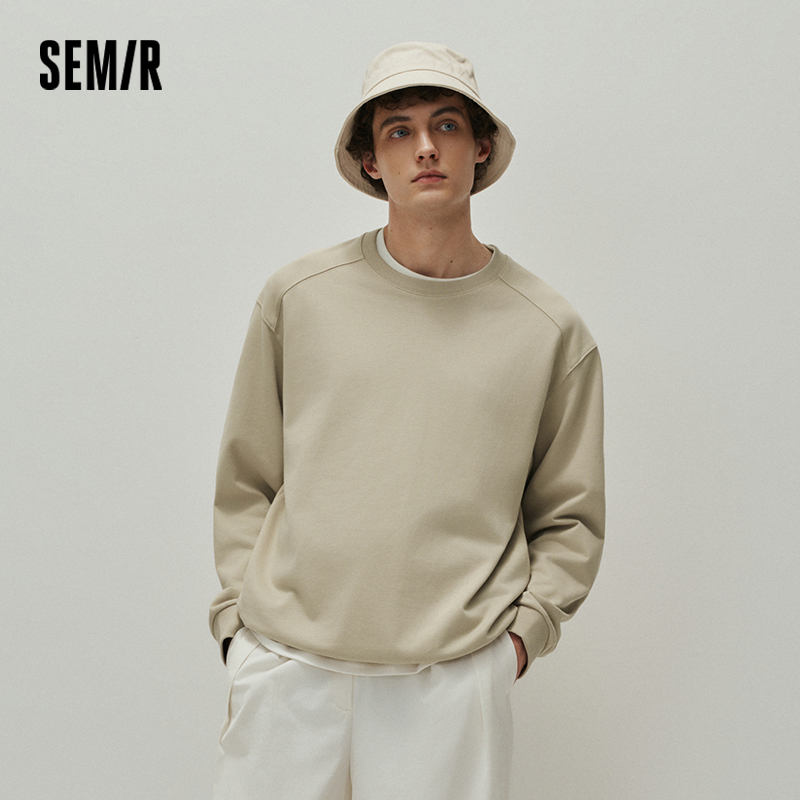 Semir 男性トレーナーソリッドベーシッククルーネック少しルーズニットプルオーバー日常カジュアルスタイル秋トップ日常着 2026