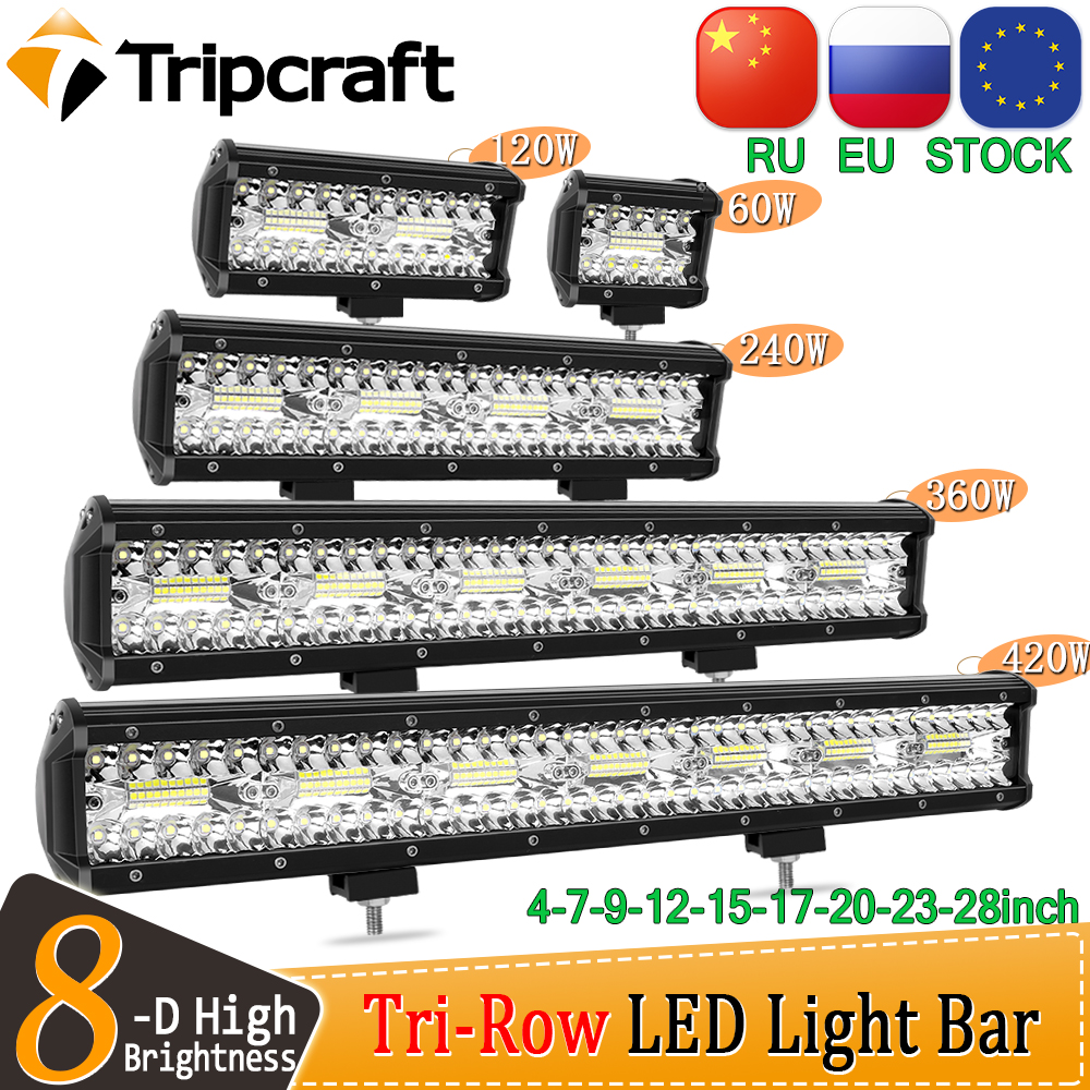 Tripcraft 3 Rows LED Bar 4 - 28 Inch LED Light Bar LED Work Light for Car Tractor Boat OffRoad 4x4 LED Spotlights for Vehicles