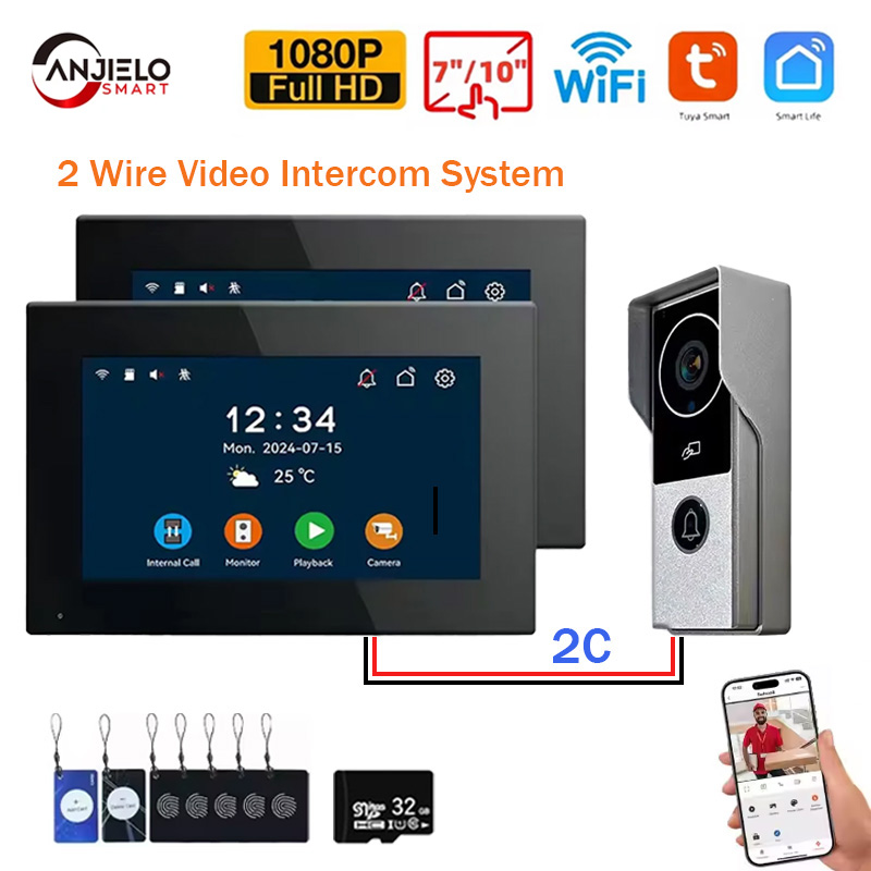 ANJIELO Tuya スマート 1080P2 ワイヤー Visiophone ドアベルビデオインターホンシステムホームメタルドアホンサポート IP カメラ安全保護