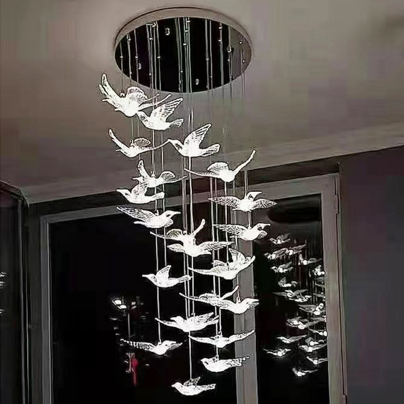 Creative Glass Bird LED Chandelier Staircase Hotel Restaurant Villa Sales Department Lobby Luxury Pendant Lamp Home Light Decor