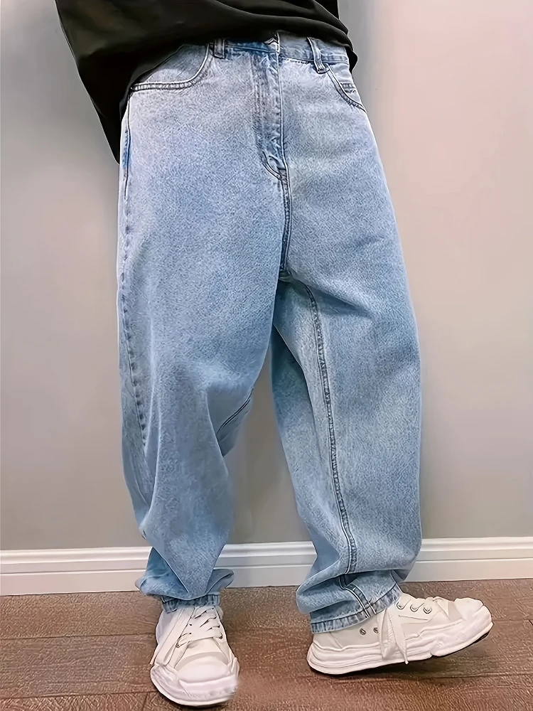 カジュアルオーバーサイズだぶだぶのジーンズメンズ春秋ストレートルーズライトブルーデニムパンツストリートファッションワイドレッグパンツ Y2k