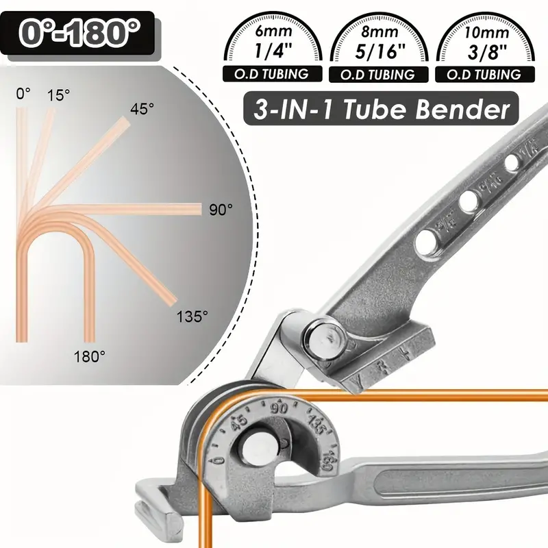 3-in-1 銅管ベンダーセット、1/4インチ、5/16インチ、3/8インチパイプ用、HVAC用手動180°チューブベンダーツール
