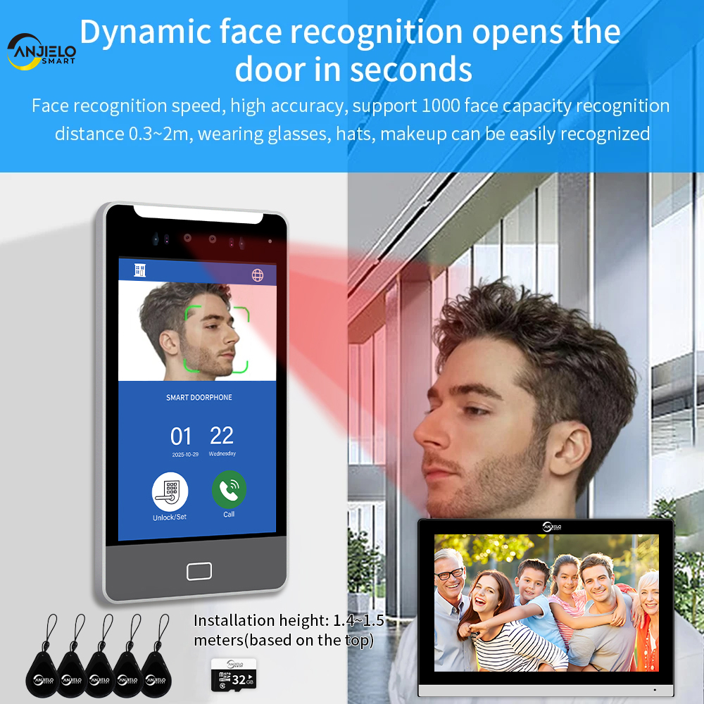 ANZIELO TUYA スマート 5IN1 ロック解除 AI 顔認識ビデオインターホンスマートドアベルヴィラ高層ビルアパートオフィス