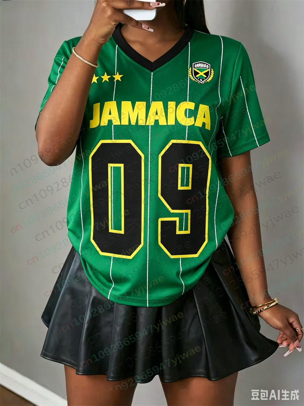 2026 ジャマイカメッシュサッカージャージストライプレタープリント半袖ファッショナブルなストリート夏の女性の Tシャツ Y2k トップ