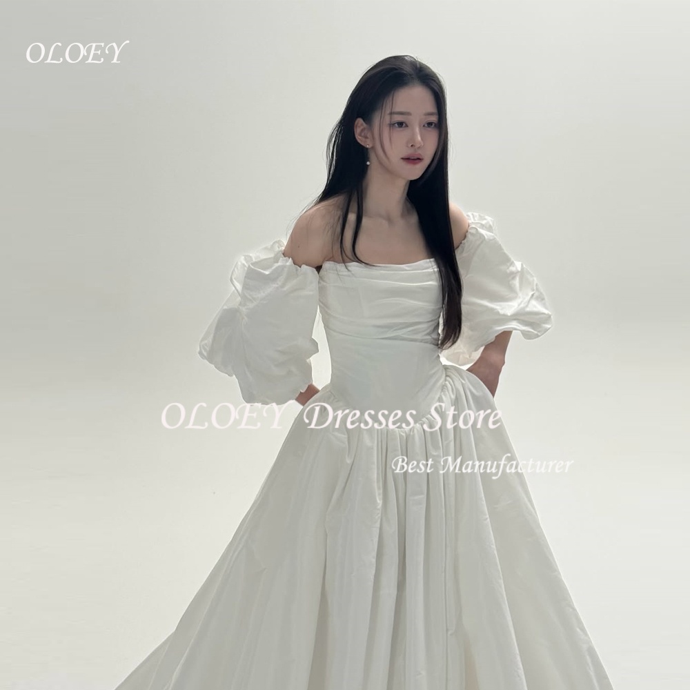 OLOEY シンプルなストラップレス A ラインのウェディングドレス韓国写真撮影プリーツ床の長さのブライダルドレスと袖コルセットカスタマイズ