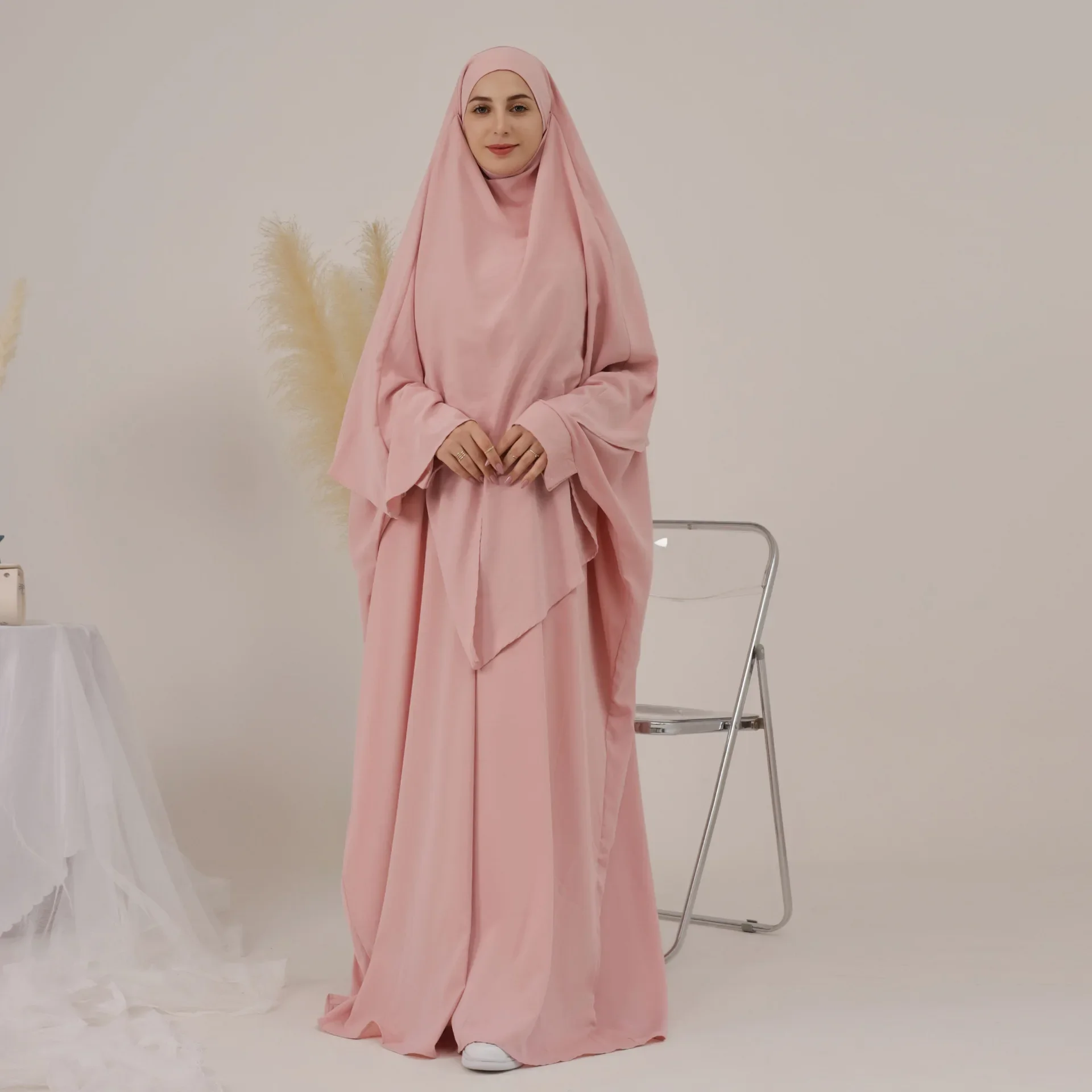 2 個オーバーヘッドアバヤイスラム教徒の女性ヒジャーブ祈り衣服フード付きドレスイードラマダン Niqab ブルカイスラム服 Khimar Djellaba ローブ
