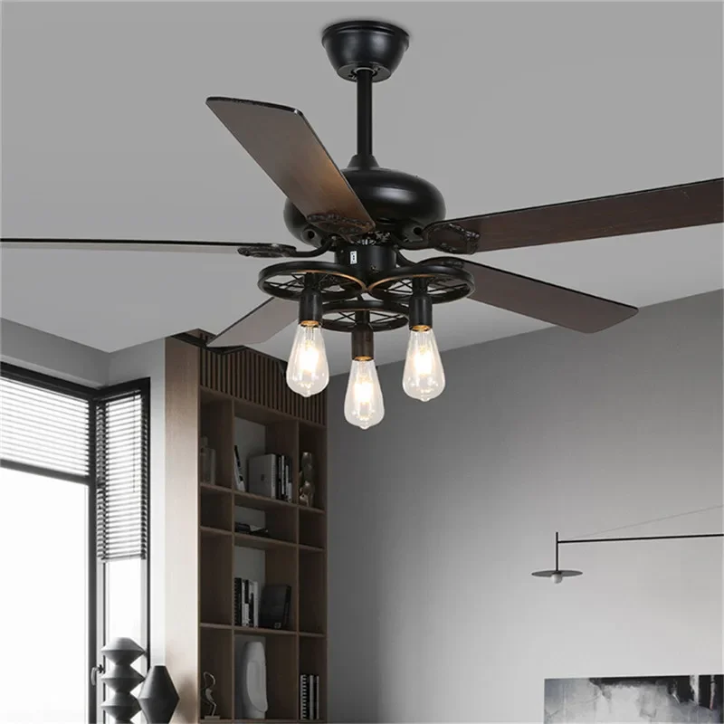 ELARA ヨーロッパの高級 LED ファンライトアメリカンレトロリビングルームレストラン寝室の天井ファンライトリモート電動ファンライト