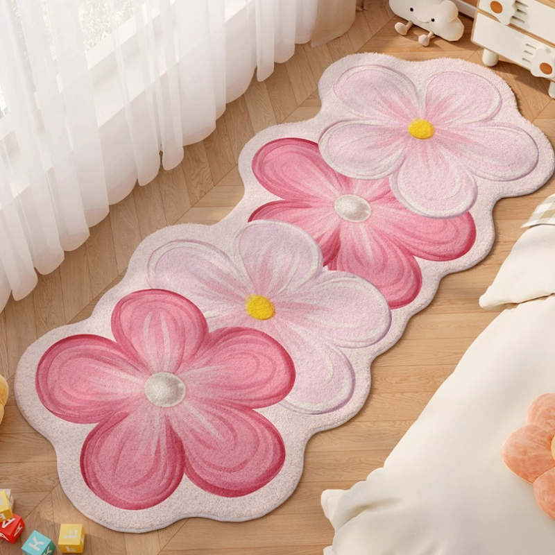 花柄の寝室の装飾ドーパミンカーペット厚いぬいぐるみカーペット用リビングルームふわふわソフトベッドサイドフロアマット家庭用洗える敷物