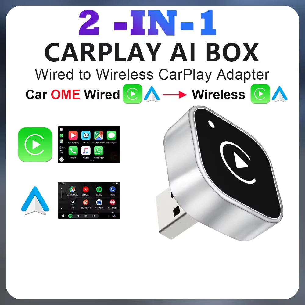 2 in1 有線 - ワイヤレス CarPlay Android Auto アダプター、USB ドングル付き OEM カーステレオ用 スマート ミニボックス プラグアンドプレイ Bluetooth