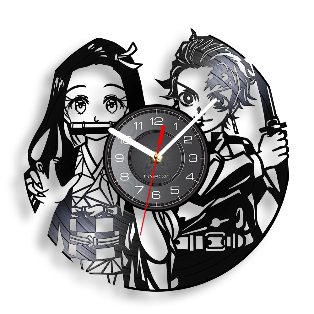 悪魔スレイヤーキメツの刃ビニールレコード壁時計寝室用アニメ家の装飾時計壁時計日本のマンガ愛好家のギフト