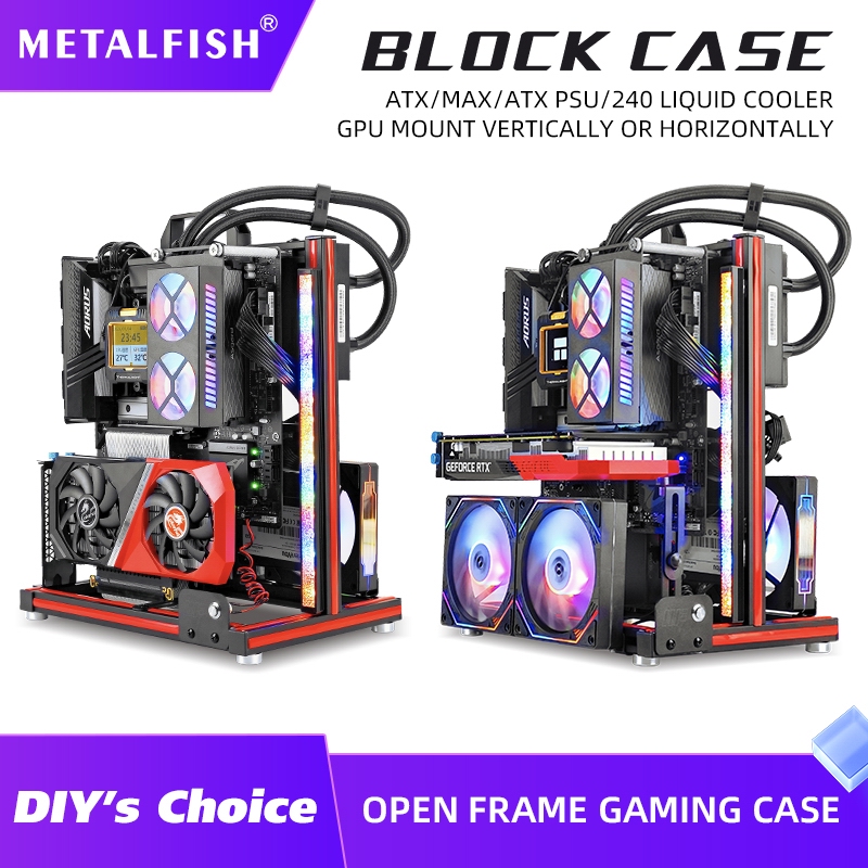 METALFISH BlockCase アルミニウムオープンフレームケースサポート ATX/M-ATX メインボード GPU 水平マウント 240 ウォータークーラーゲーミングキャビネット