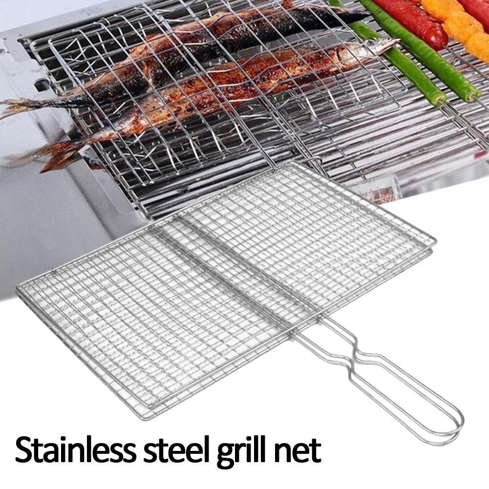 M/L バーベキューグリルバスケットグリル BBQネットステーキ肉魚網野菜銀鉄メッシュクランプバーベキューグリルバスケットグリル
