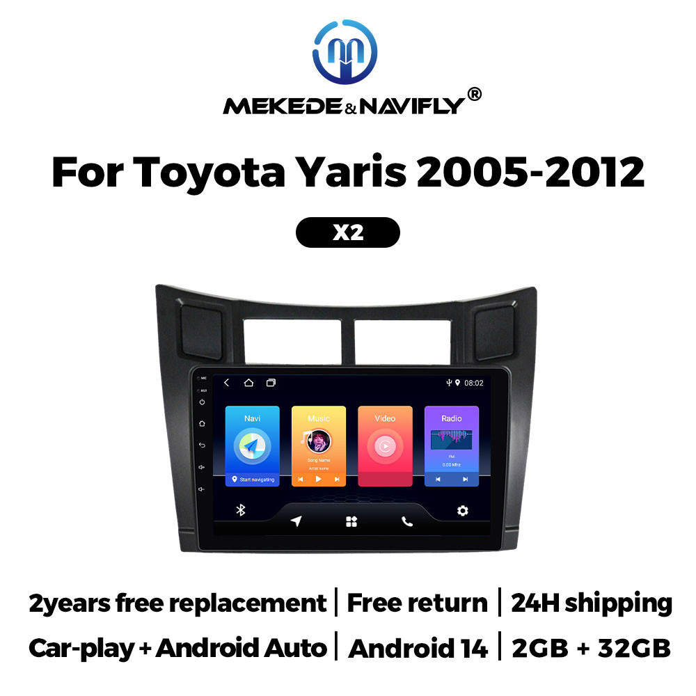MEKEDE 新しい 2025 アンドロイドシステムトヨタヤリス XP90 2005 2006 - 2012 カーラジオスクリーンステレオ BT WIFI GPS 2 Din FM モニター