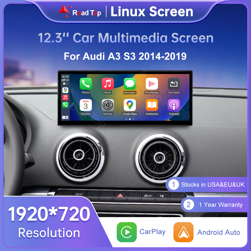 ロードトップ 12.3 "Linux スクリーンアウディ A3 S3 2014-2019 ワイヤレス CarPlay Android 自動 Airplay カーラジオプレーヤー